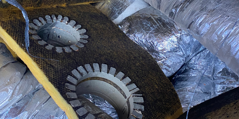 HVAC duct access panel prepared for professional cleaning