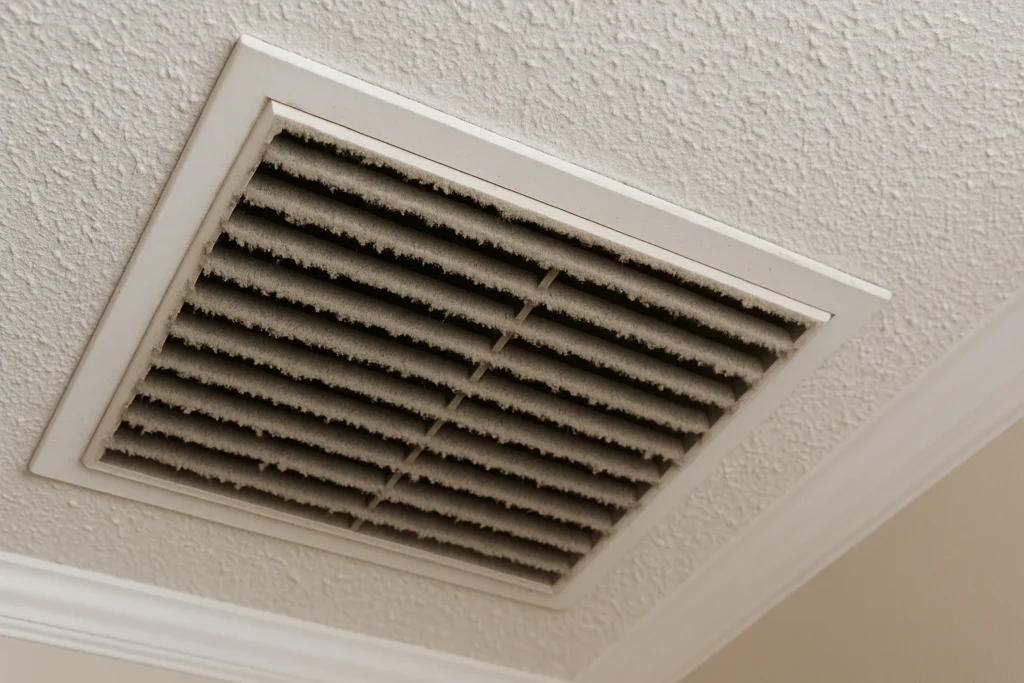 Dust buildup on residential ceiling air vent